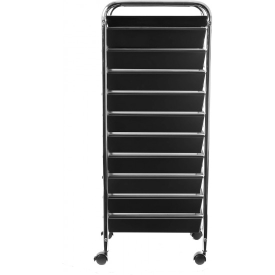 Seville Classics 10-Drawer Multipurpose Mobile Rolling Utility Storage Organizer with Tray Cart, Translucent Black