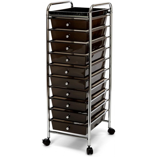 Seville Classics 10-Drawer Multipurpose Mobile Rolling Utility Storage Organizer with Tray Cart, Translucent Black