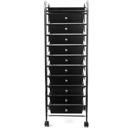 Seville Classics 10-Drawer Multipurpose Mobile Rolling Utility Storage Organizer with Tray Cart, Translucent Black