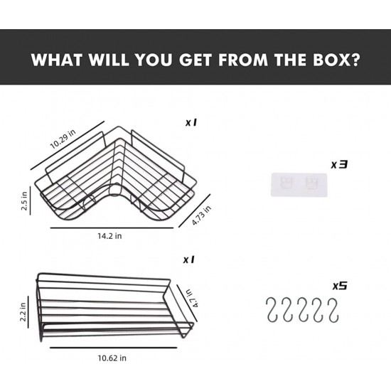 WHNING Shower Caddy, 2 Pack Corner Shower Caddy,Bathroom Storage Organizer,Wall Mounted Shower Organizer with Adhesive,Shower Shelf for Toilet, Dorm and Kitchen (Matte Black)