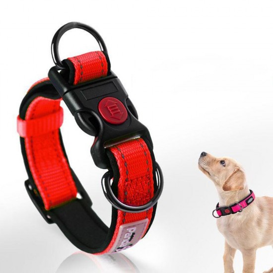 Adjustable Dog Collar Comfortable Soft Foam Padded Reflective Nylon Dog Collar with Double D Rings for Small Medium Large Dogs